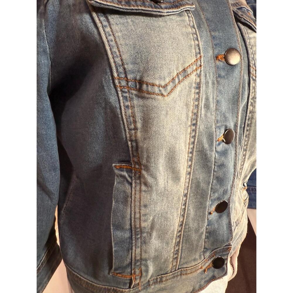 Vetinee Jacket Womens Cropped Blue Denim 3/4 Sleeve Puff Distressed Faded - Picture 10 of 16